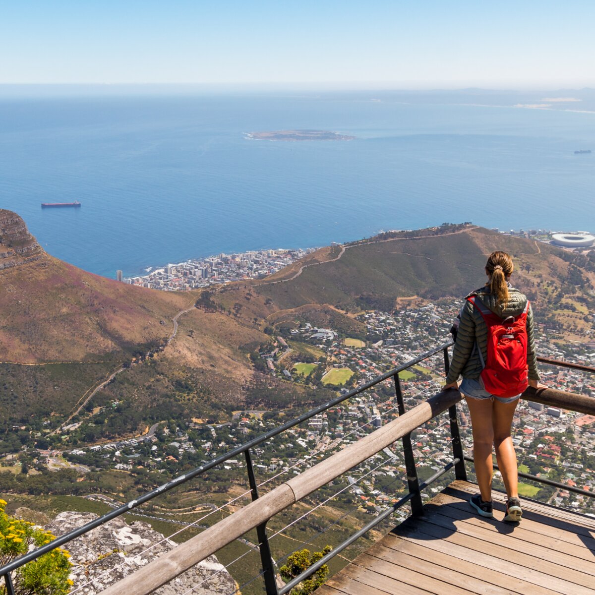 Woman looking over Cape Town viewpoint